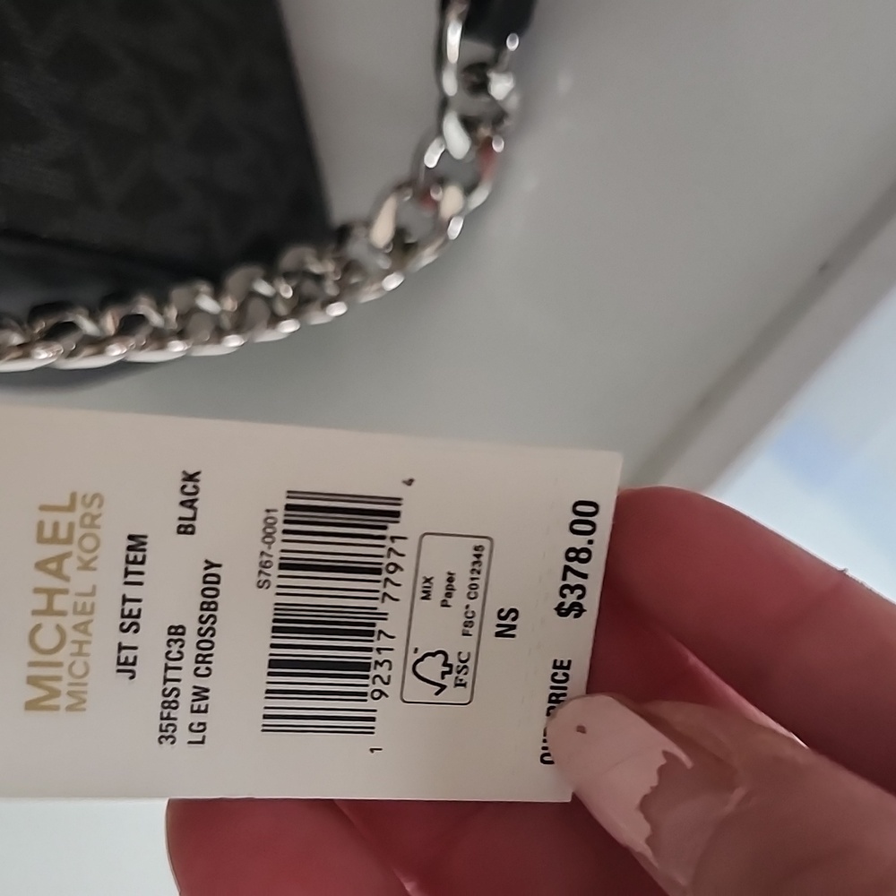 MICHAEL KORS Jet Set Black Crossbody Silver Chain NWT - Picture 4 of 6